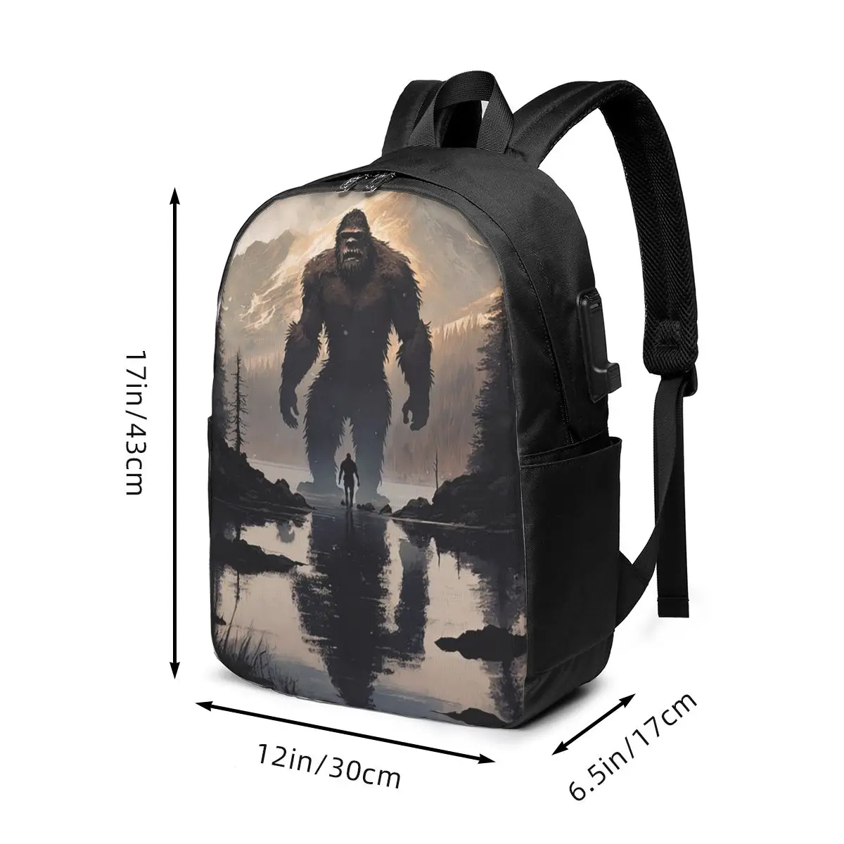 Bigfoot Sasquatch In The Middle Of A Lake Backpack Travel Notebook Bag Computer College Student School Bag Laptop Shoulder Bags