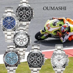 OUMASHI Design 39mm silver race watch silver coloured stainless steel case sapphire water resistant VK63 quartz watches