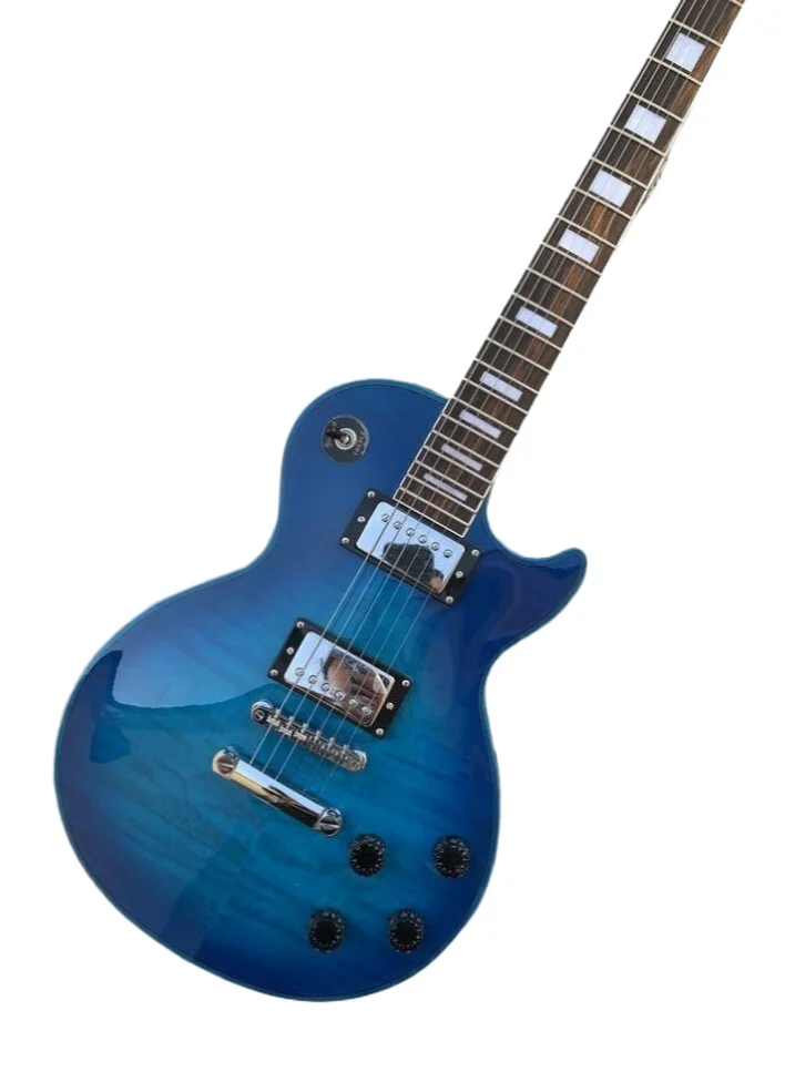 In stock Classic custom shop blue color LP electric guitar,Mahogany solid body with quilted maple topguitarra,Free shipping