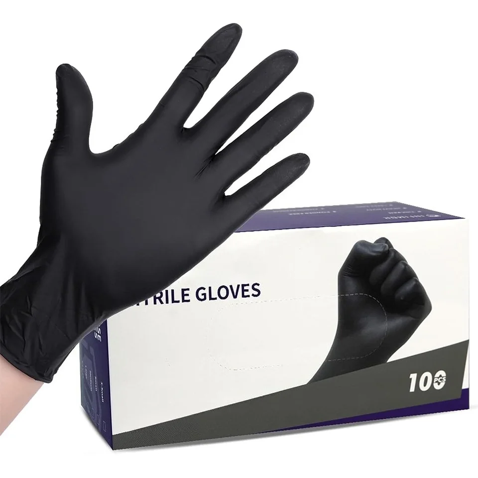 20/60/100PCS Disposable Black Nitrile Gloves Soft Flexible Powder Free Waterproof Gloves for Tattoo Studio Salon Cleaning