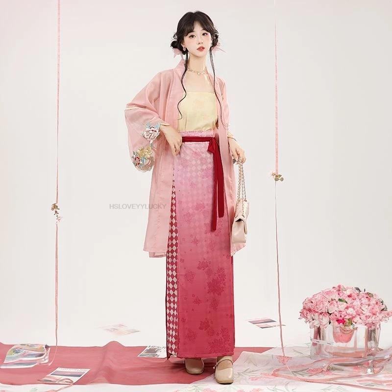 

Chinese Style Hanfu Pink Halloween Cosplay Women Embroidery Women Hanfu Dress Set Vintage Japanese Style Daily Hanfu Dress Set