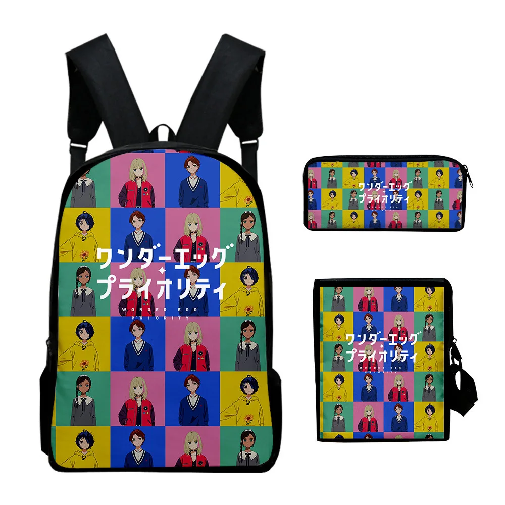 

Hip Hop Youthful WONDER EGG PRIORITY 3D Print 3pcs/Set Student Travel bags Laptop Daypack Backpack Shoulder Bag Pencil Case