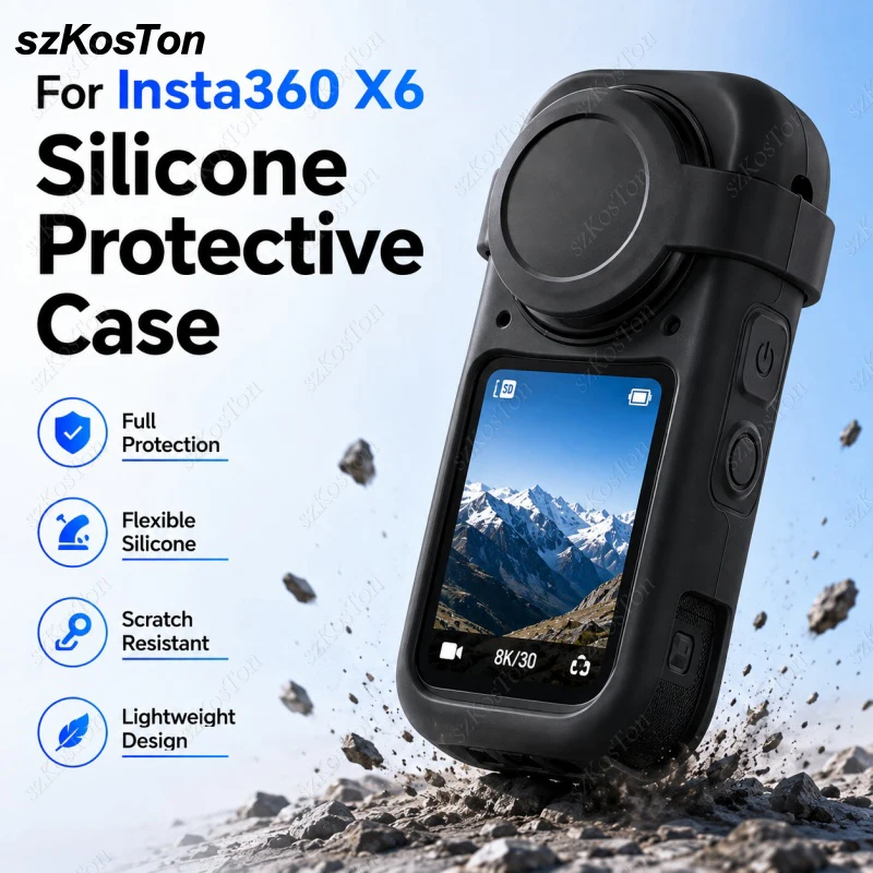 Silikon-Schutzhülle für Insta360 X6 Kamera Vollständiger Körperschutz Kratzfeste Schutzhülle mit Objektivdeckel