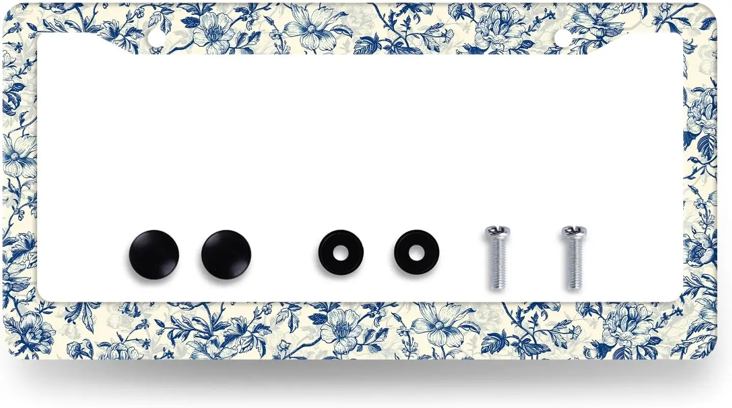 

Vintage Floral License Plate Frame Stainless Steel with Screws Fits Standard US Canada Vehicles 12.3x6.3 Inch