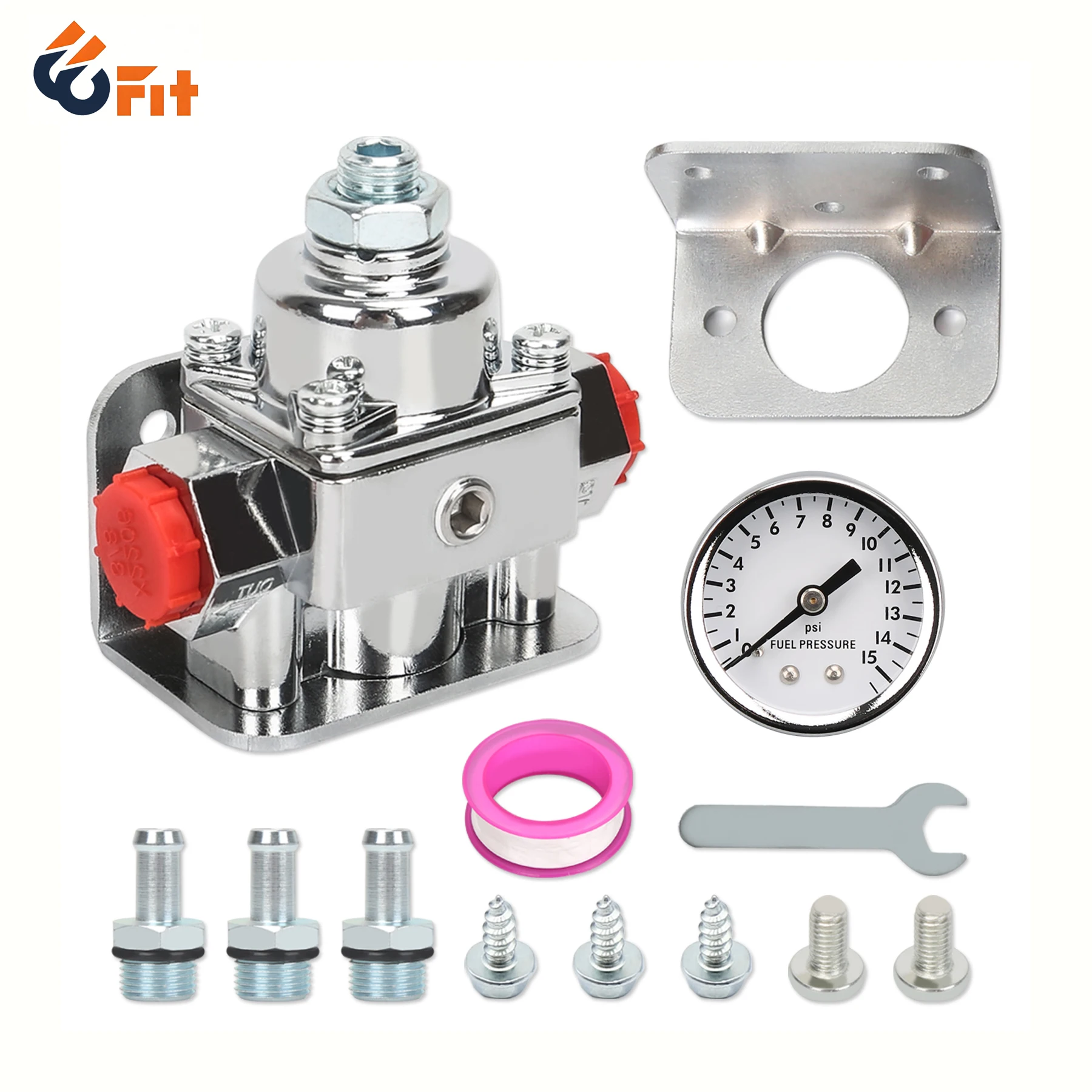 Regulador de Presión de Combustible 12-804 para Carburador con Kit de Manómetro 1-4 PSI Puerto NPT de 3/8IN 1-INGRESO y 2-SALIDAS Compatible con Holley y Edelbrock