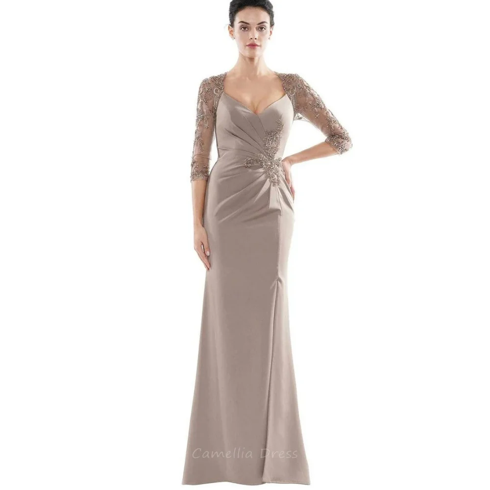 Vintage Moeder van de Bruid Jurk Aangepaste V-hals Bruiloft Jurk Zeemeermin Lovertjes Kant Avondgewaad moeder van de bruid