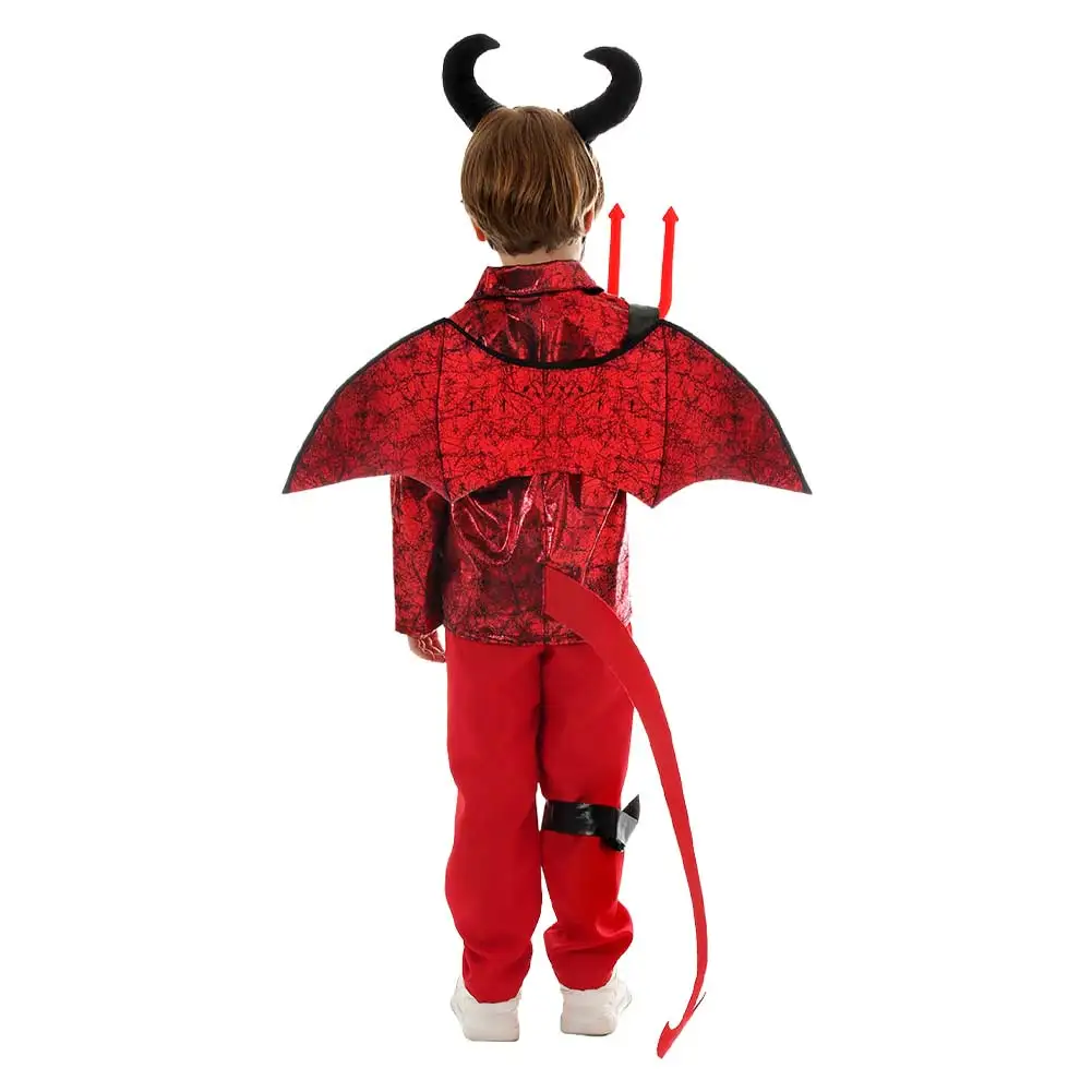 Stage Performance Little Devil Cosplay Punk Kids Boys Top Pants Headwear Children Costume Tail Outfits Halloween Carnival Suit