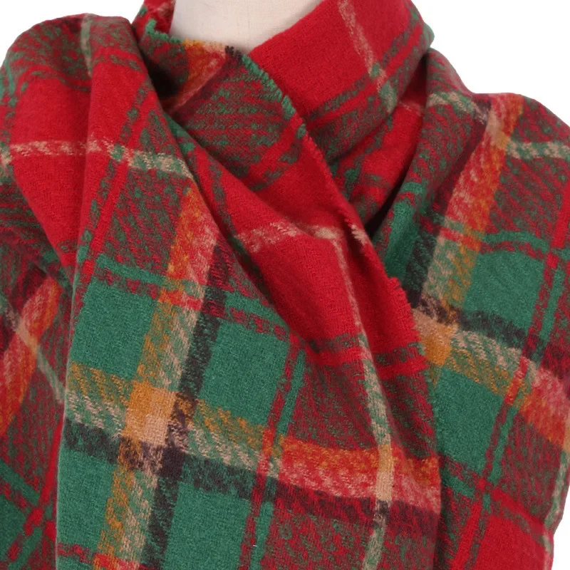 Classic Red Plaid Scarf in Winter Shawl Cashmere Imitation Christmas Red Gift Scarf Women Luxury Brand Desigual Thickened Warm