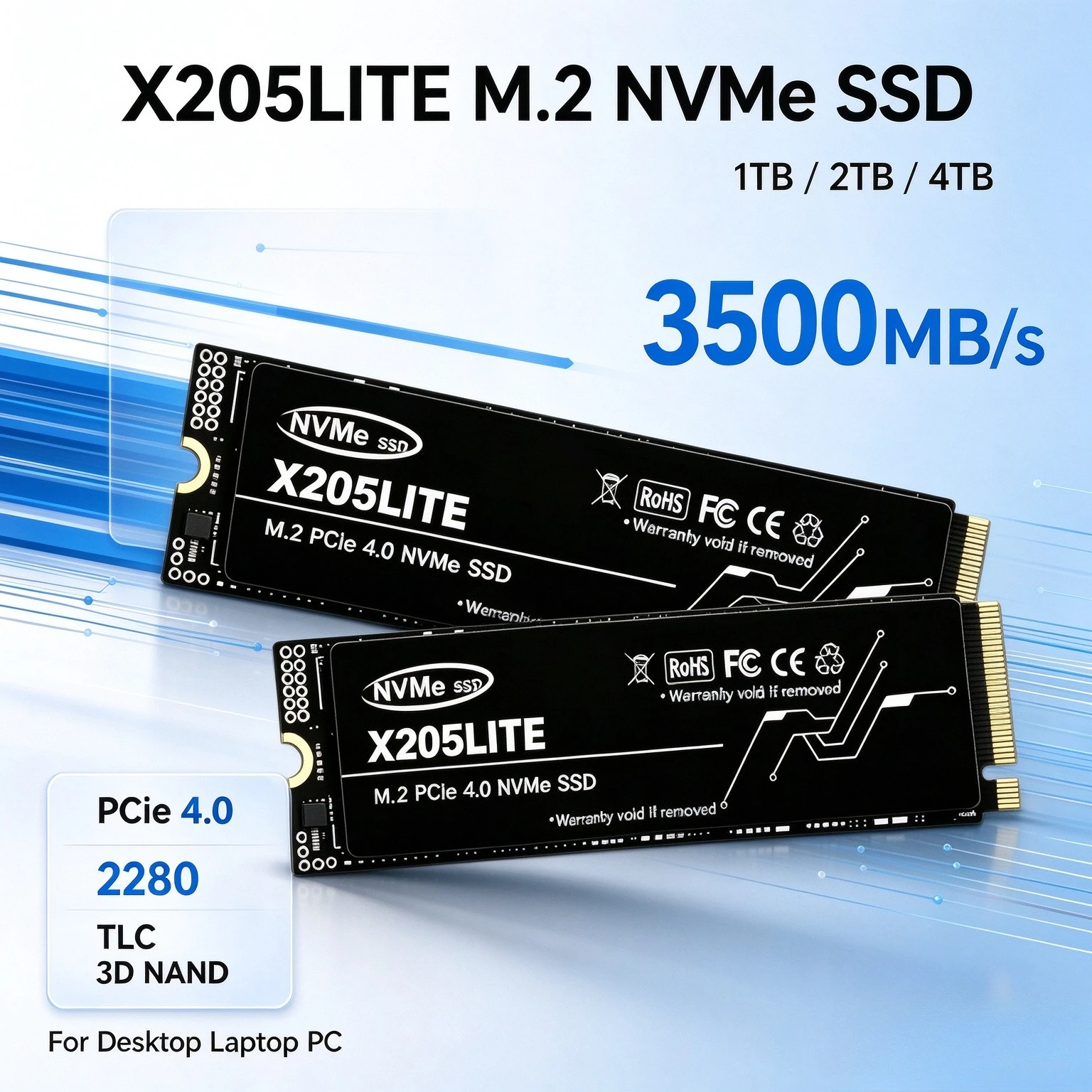 High-Speed Solid State Disk X205LITE Gaming SSD M.2 NVMe PCIe4.0 2280 3500MB/s 1TB 2TB 4TB TLC 3D NAND for Desktop Laptop PC