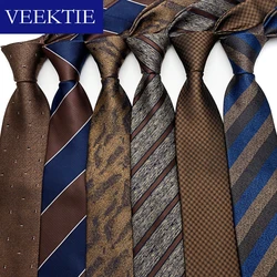 VEEKTIE Brand Maillard Style Color Vintage Striped 8CM Neckties for Men Classic Check Floral Brown Black Retro Business Formal