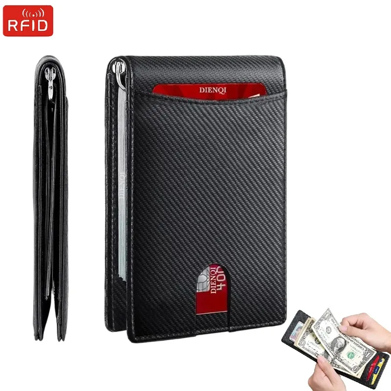 RFID-blockierende Kartenbörse für Herren, luxuriöser Kreditkartenhalter, schlanke, dünne Geldbörse, Carbon-Kartenetui, schwarze Bifold-Kartenhülle