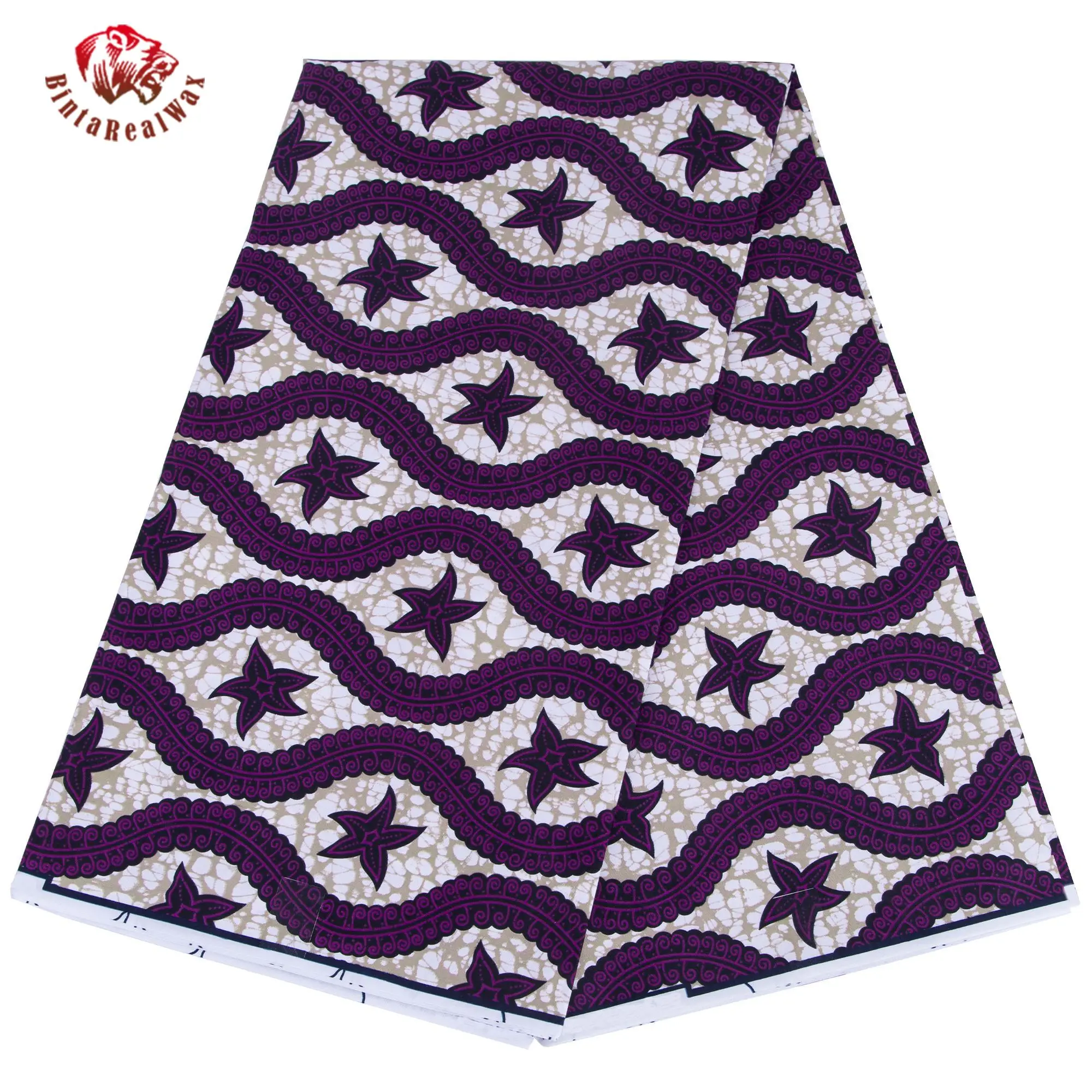 

African Ankara Wax Print Fabric - Purple Wave Star Pattern Cloth for Party Dress, Skirt, Headwrap FP6697