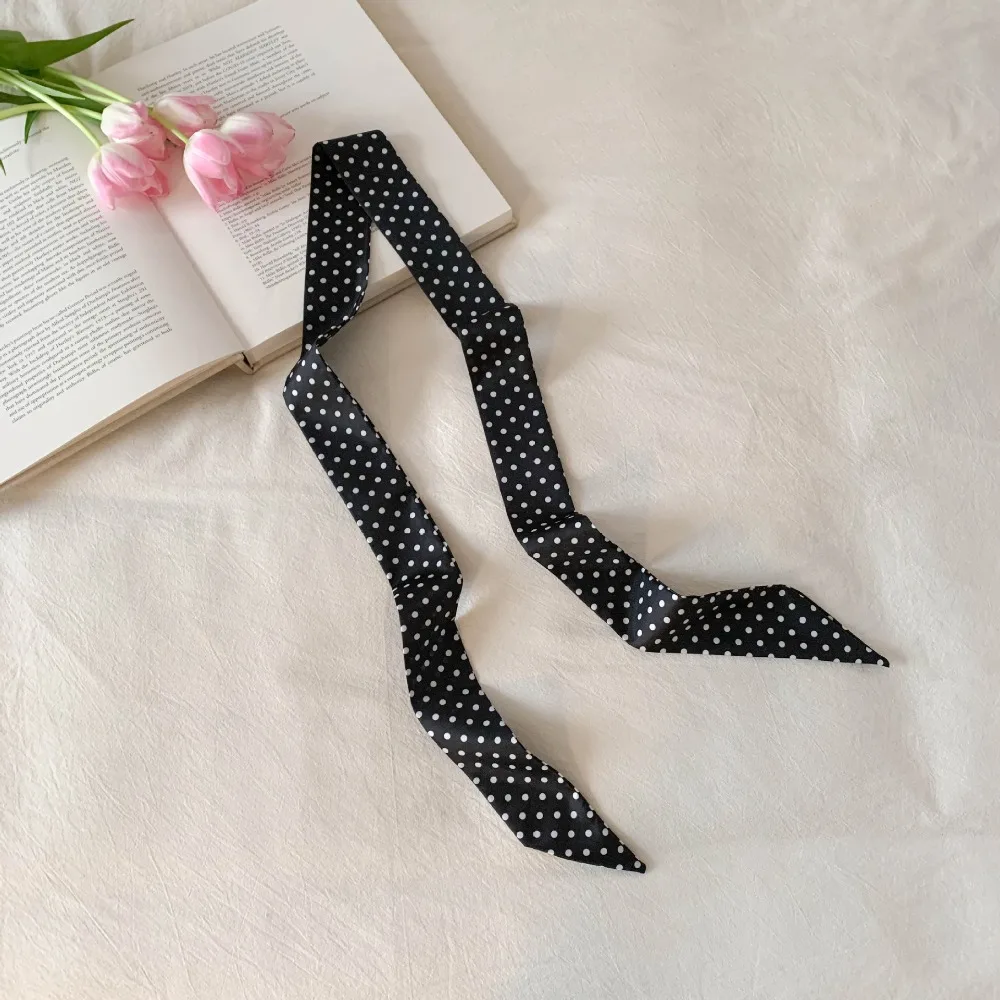 

Elegant Bow Ties Long Silk Scarf Printed Ice Cream Plaid Scarf Hair Band Floral Long Ribbon Scarves Spring Summer