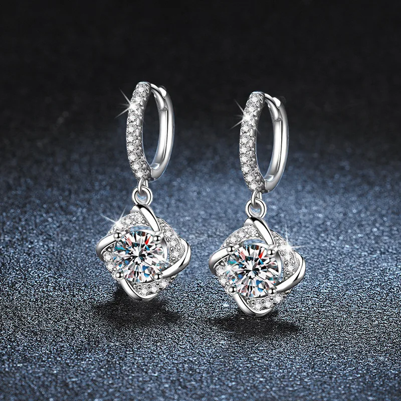 Moissanite earrings, windmill ear clips, 925 sterling silver earrings, versatile, light luxury, high-end jewelry, ear studs