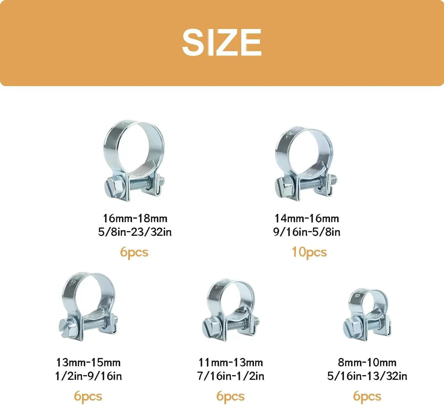 34pcs 8-18mm Mini Hose Clamp Fuel Line Clamp Water Pipe Clip Sealing Welding Clip Fuel Pipe Diesel Gasoline Pipe Anti Corrosive