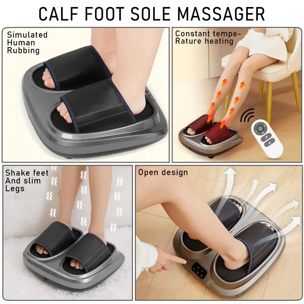 Foot Massager Shiatsu Kneading Deep Tissue Relax Heated Roller Calf Pain Relief Fatigue Muscles Vibrator Machine Health Relief