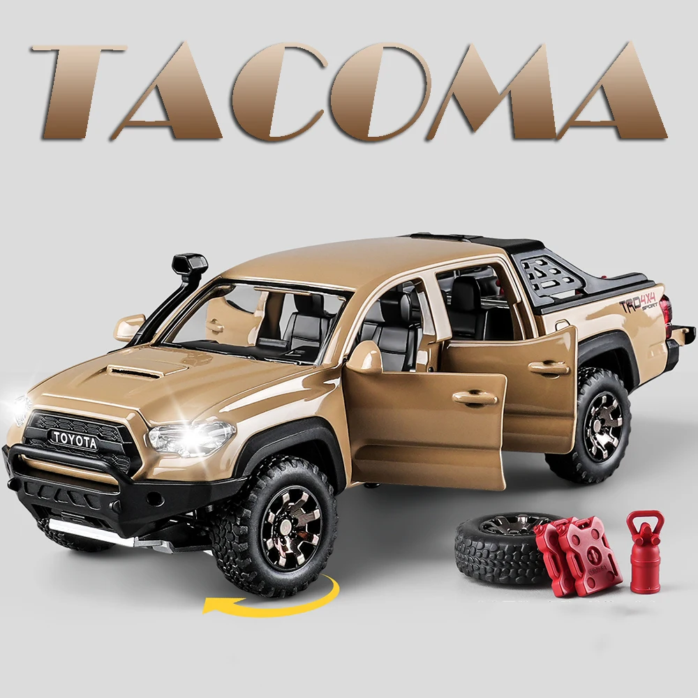 1:32 Tacoma Tundra Pickup Model Speelgoedauto's Legering Diecast Geluid Licht Deuren Geopend Trek Mini Terreinvoertuigen Ornament Modellen