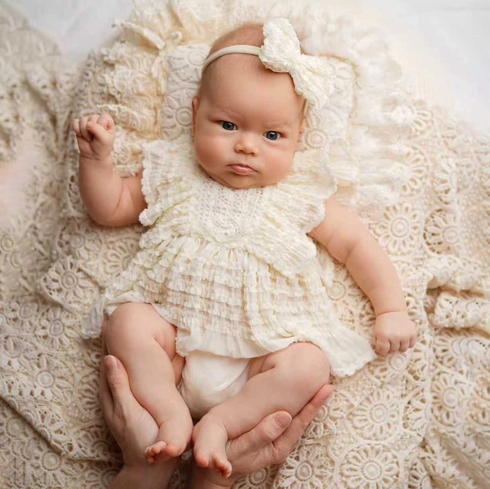 

Smocked Newborn Photography Romper White Ruffle Baby Girl Photo Outfit Infant Bodysuit Photoshoot Clothes Smocked Ruffle Dress