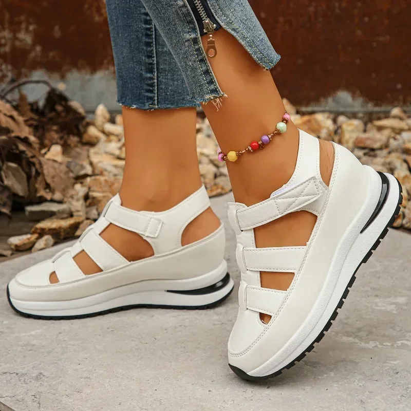 Ladies Shoes 2024 High Quality Buckle Strap Women\'s Sandals New Closed Toe Office and Career Summer Solid Wedge Sandals Zapatos