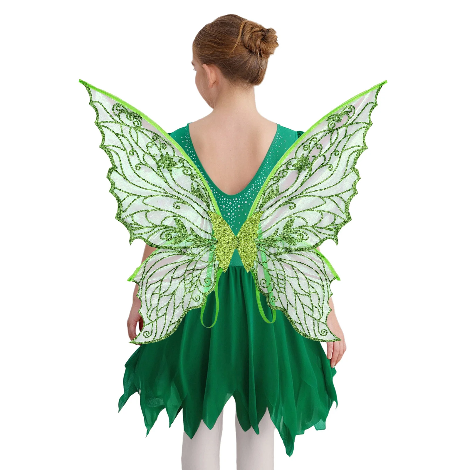 أطفال بنات الجنية زي فستان بتصميم حالم بلا أكمام الخصر الذهب حزام شبكة غير النظامية هيم المدمج في ملخصات فستان مع أجنحة الجنية #2