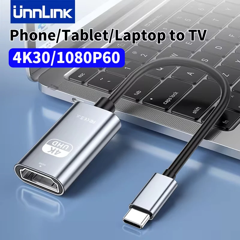 Unnlink 4K USB Type C to HDMI Adapter USB 3.1 to HD TV Converter Cable for Macbook Samsung Laptop Phone to TV Cast