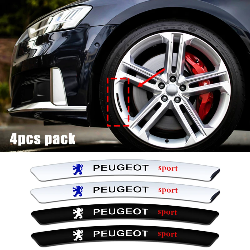 4pcs Car Wheel Edge Sticker Hub Side Strip for Peugeot 308 107 208 306 406 407 3008 408 508 207 2008 103 106 301 RCZ 4008 307