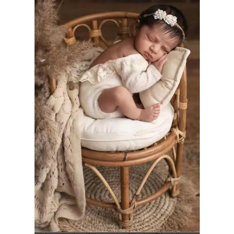 

Newborn Photography Props Retro Rattan Basket Chair Infant Photo Baby Girl Boy Posing Bed Background Photography Accessor