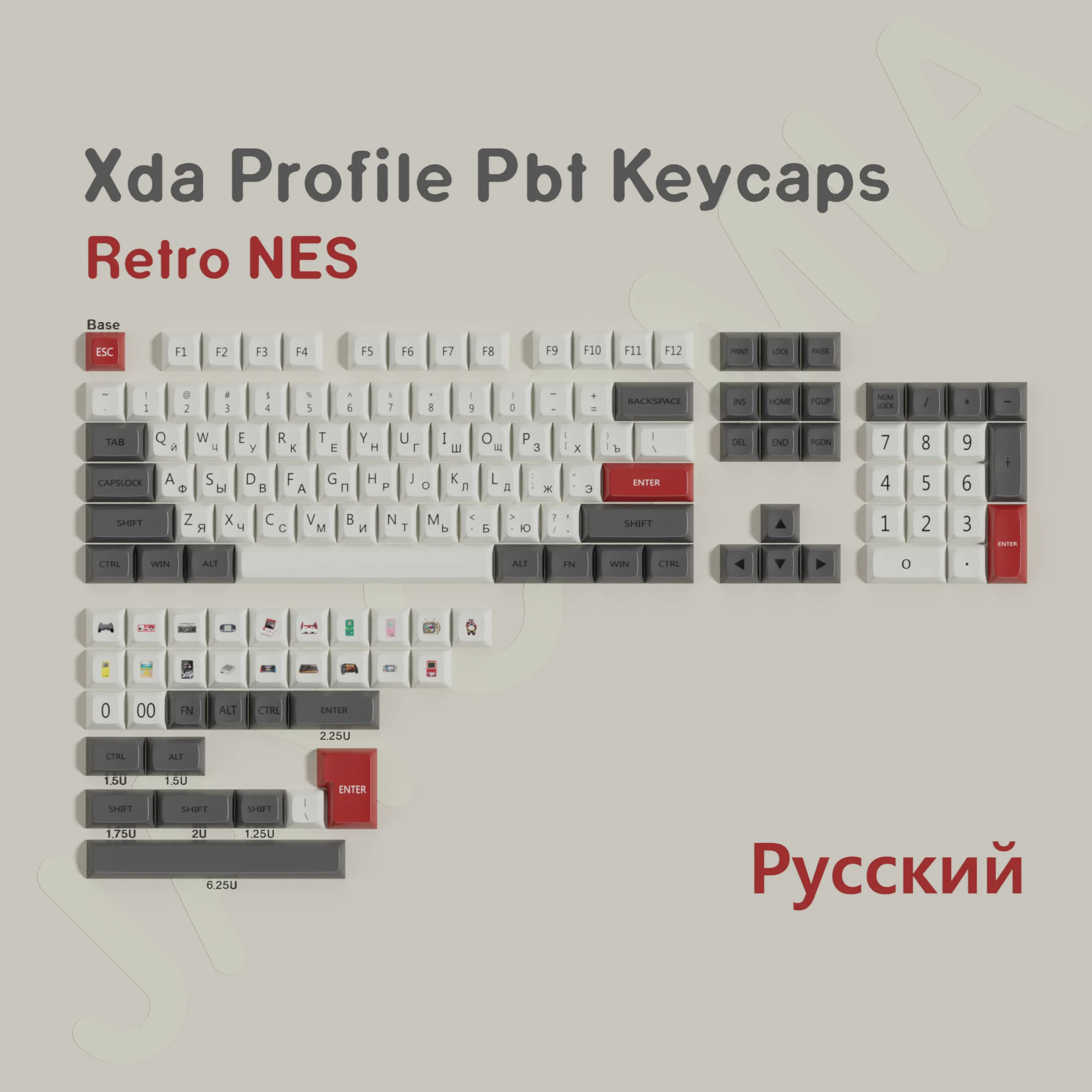 Xda Retro Nes Keycaps Pbt Materiaal Dye-Sub Iso Ansi Layout Koreaans Brazilië Duits Spaans Big Set Key Caps Voor Wooting Switch 75