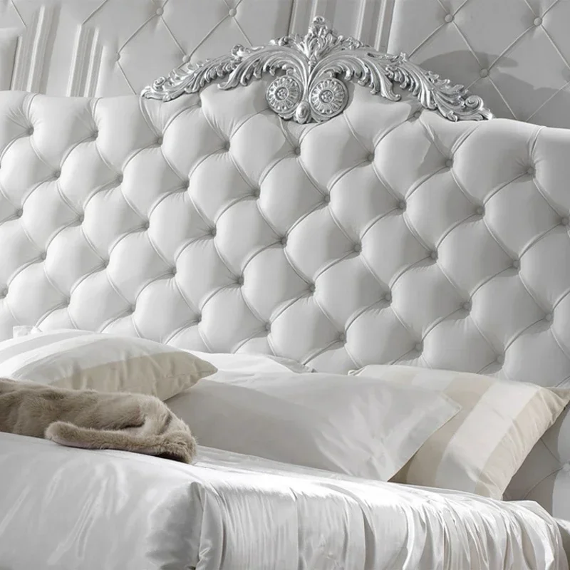 سرير مزدوج أنيق للأميرة الأوروبية، سرير فيلا أبيض فاخر على الطراز الفرنسي، مقاس كوين، أثاث كاما الزوجية للمنزل