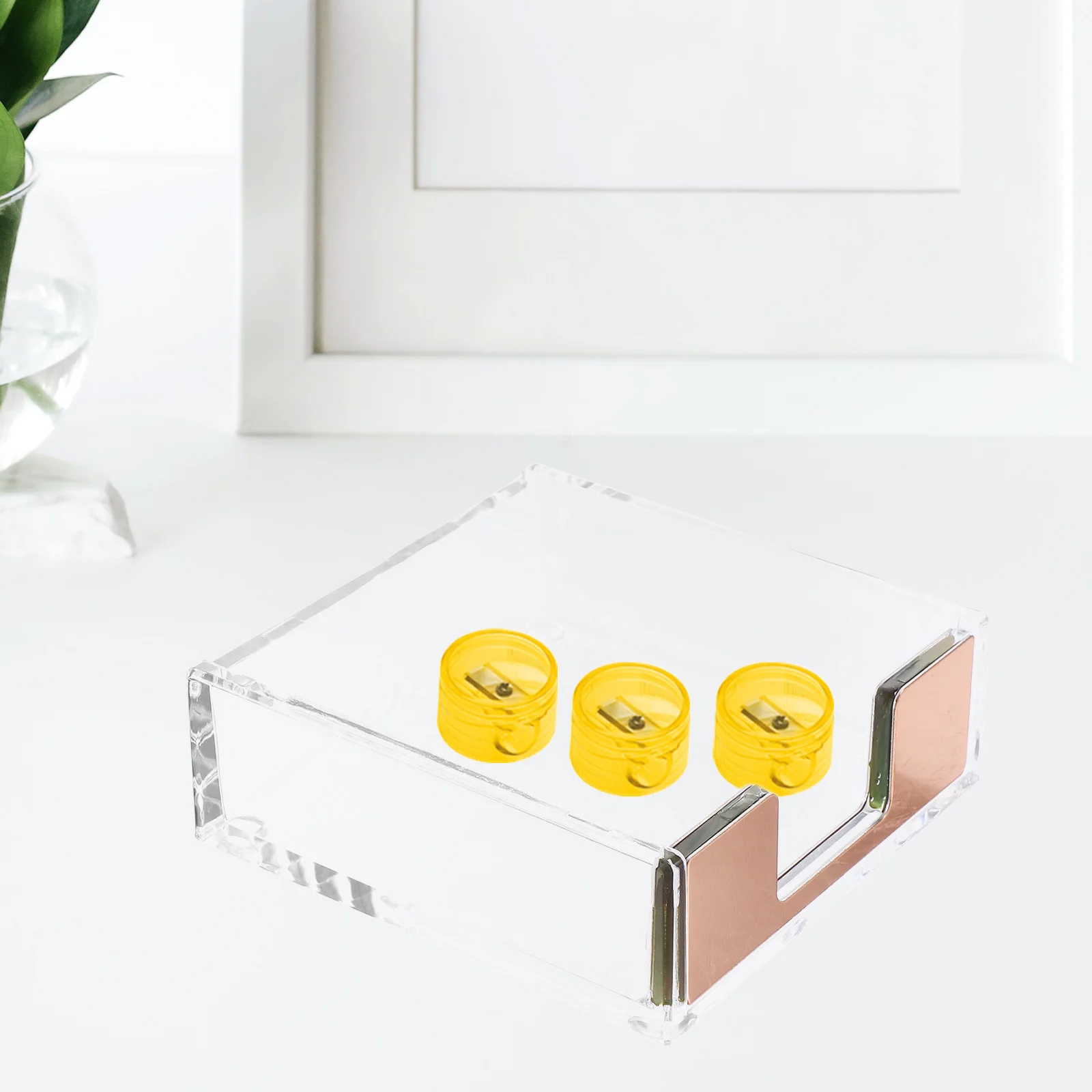 

Portable Clear Memo Pad Holder Acrylic Desktop Organizer Small Note Dispenser Paperclip Storage Box for Office Desk Supplies