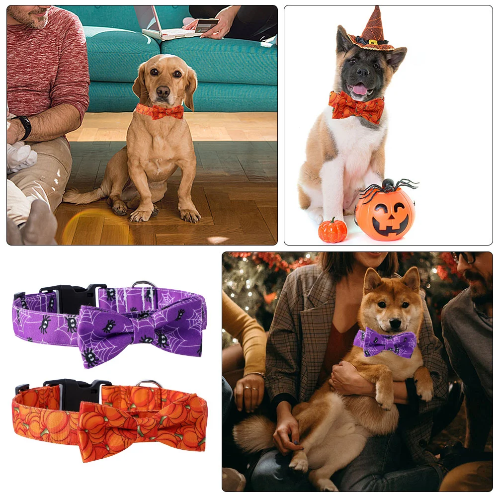 

2 Pcs Pet Collar Adjustable Bow Halloween Decor Tie Dog Neck Detachable Bandanas Supplies