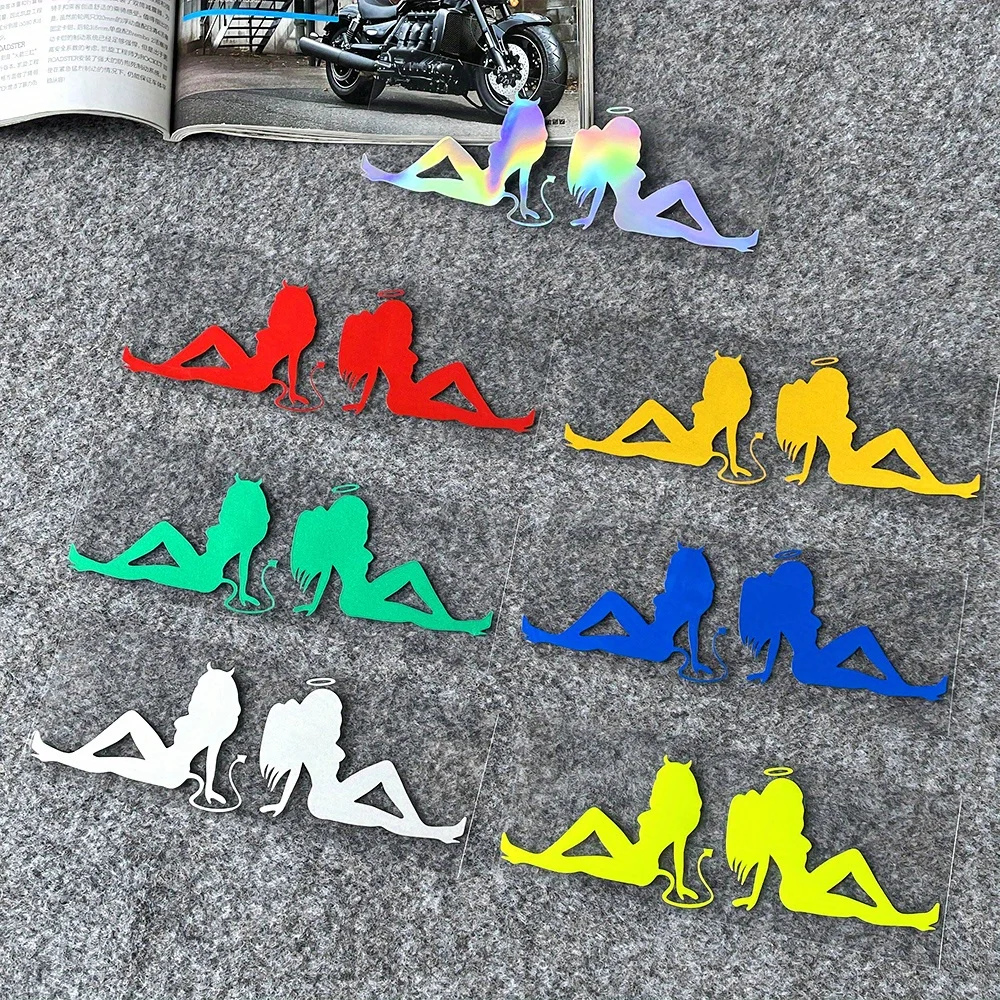 2Pcs Multicolor Angel Devil Girl Silhouette Stickers, Waterproof Vinyl Decals for Car Motorcycle