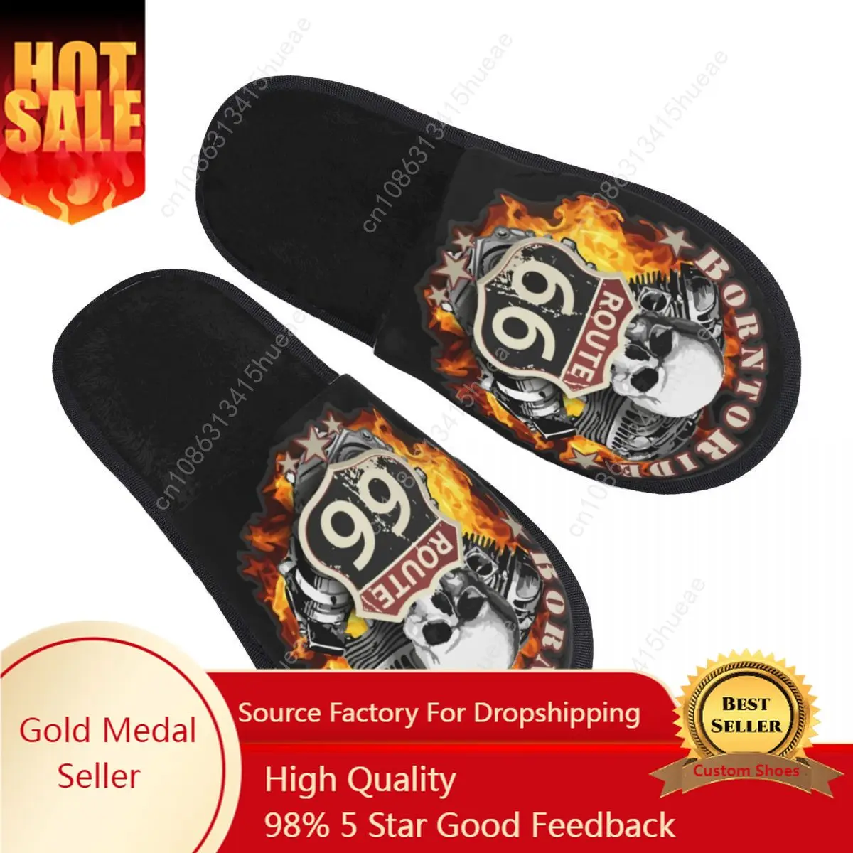 

Vintage Born To Ride Guest Slippers for Spa Women Custom Print Route 66 for Chopper Motorcycle Riders House Slipper