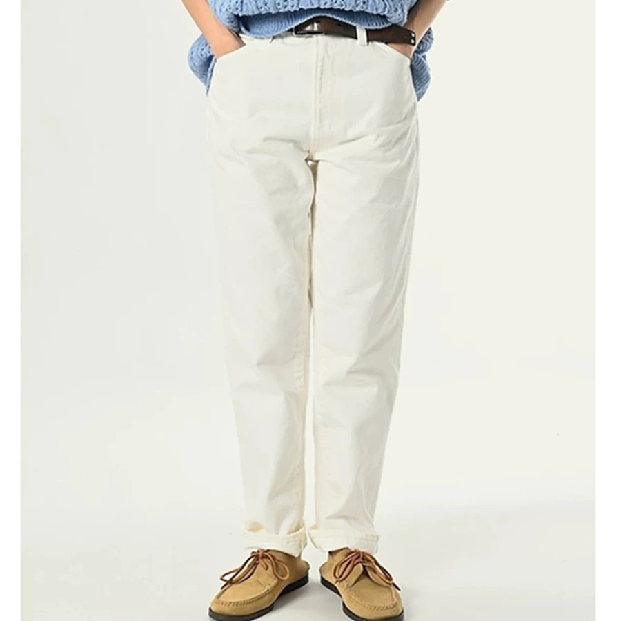 Maxdutti Japanese Style Minimalist High Waisted Beige Wide Leg Straight Leg Denim Pants For Women Boyfriend Jeans Woman Clothes