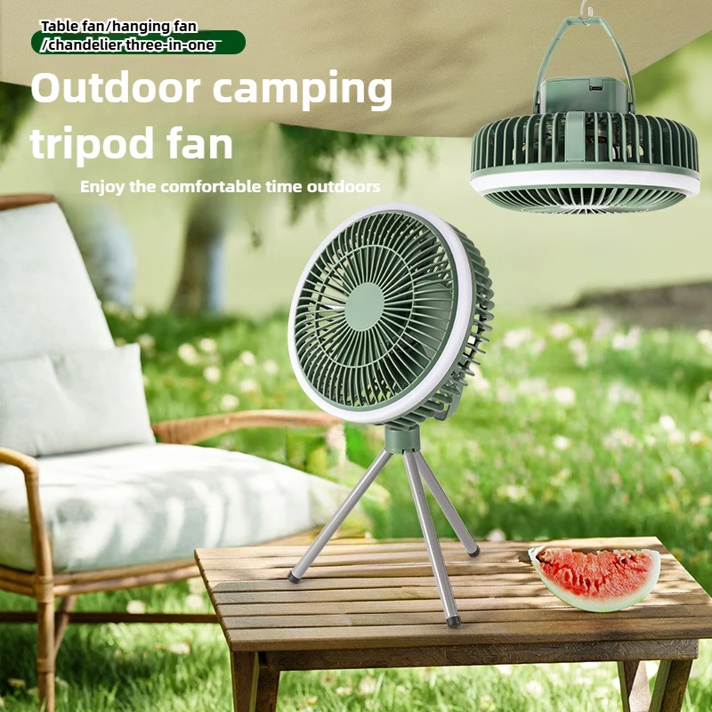 

Портативный трехногий вентилятор для кемпинга, перезаряжаемый настольный циркулятор, беспроводной потолочный электрический вентилятор, 3-скорость ветра со светодиодной подсветкой