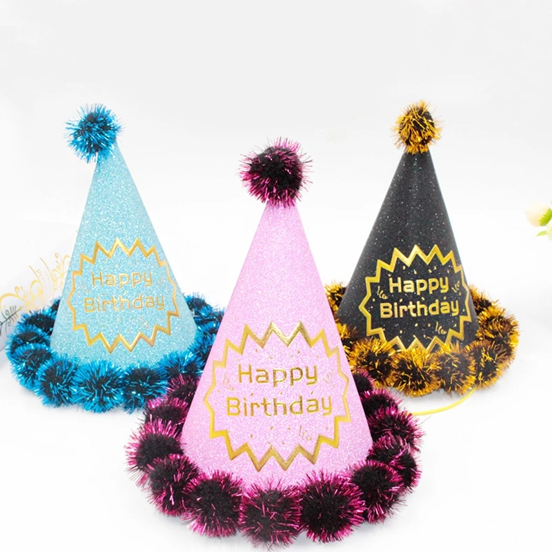 Y1UB – chapeaux fête en forme cône, pompons, couronne d'anniversaire en papier, chapeaux fête pour enfants adultes