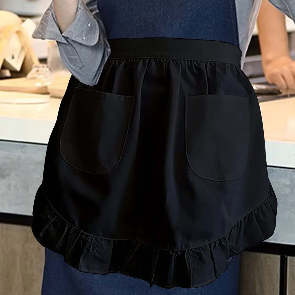 New European Style Maid Apron Anti-fouling Kitchen Kitchen Apron Women Dual Pockets Waist Apron