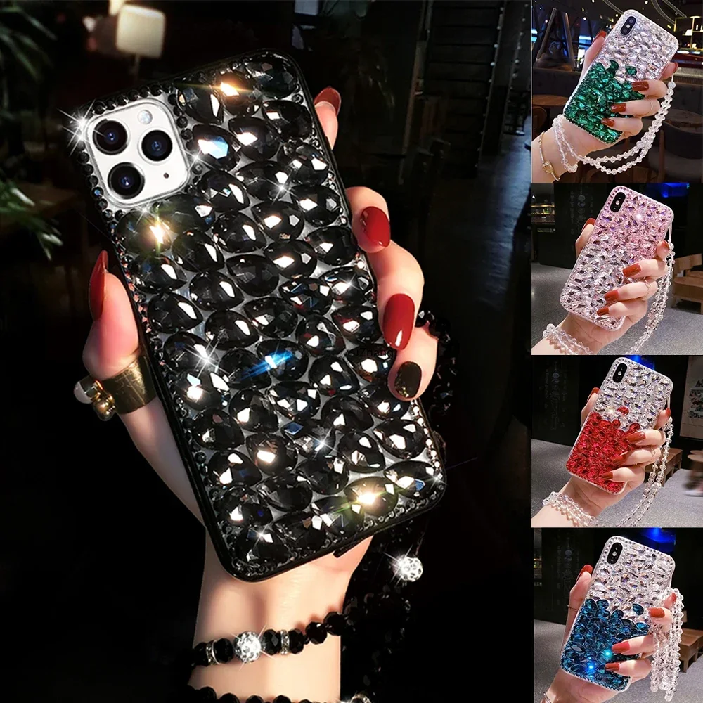 

Crystal Rhinestone Case for iPhone16, Soft Back Cover, Lanyard, Luxury, 15, 14 Plus, 13 Pro, 12, 16Pro MAX, XS, XR, 16Plus