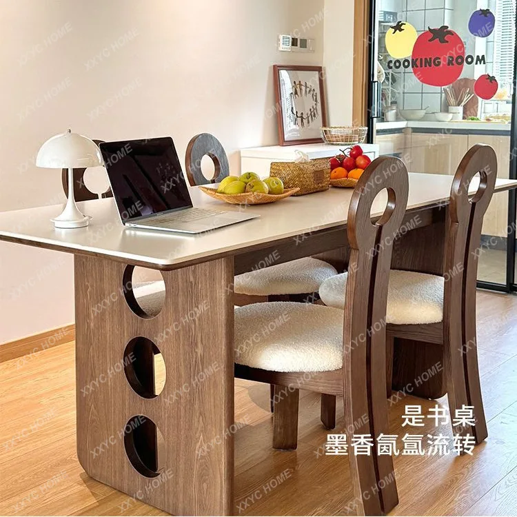 

Q medieval rock slab dining table household retro rectangular ash wood dining table