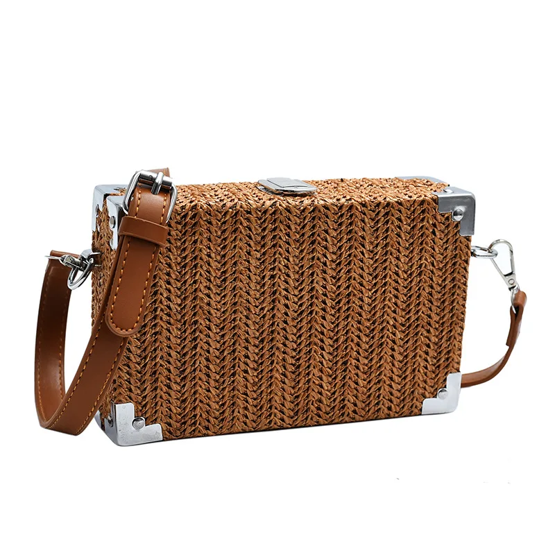 2024 Summer Beach Women Straw Handbags Messenger bag Square Hand Woven Rattan Bag Ladies Crossbody Shoulder Bags bolsa feminina