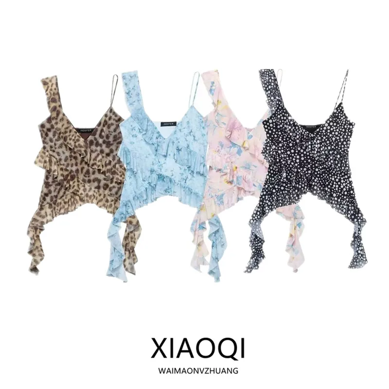 سترة نسائية صيفية 2025 بتصميم ذو طبقات مزخرفة ومطبوعة بشبكة حريرية وحزام علوي متعدد الاستخدامات وطول عادي مواد أخرى... #1