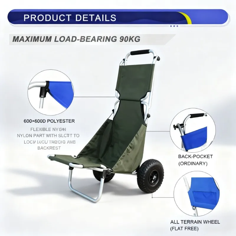 All terrain foldable aluminum beach handcart, a portable multi-purpose transport vehicle for camping transportation