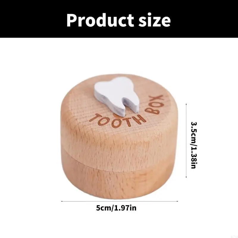 D7YD Portadenti per bambini in legno Scatola portaoggetti commemorativa a forma rotonda per souvenir Custodia salva-denti per