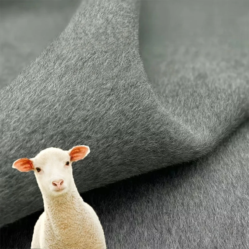 Imported thickened gray-green double-sided peelable smooth wool cashmere fabric Autumn and winter coat fabric
