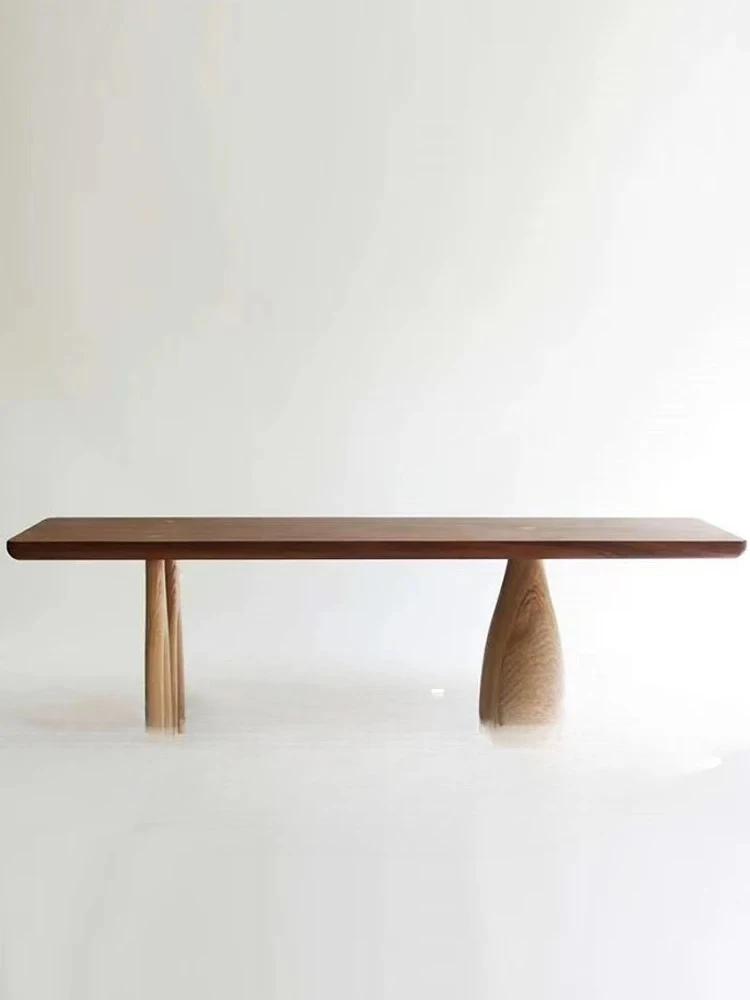 Walnut retro solid wood dining table French medieval rectangular conference table wabi sandy wind log negotiation table tea