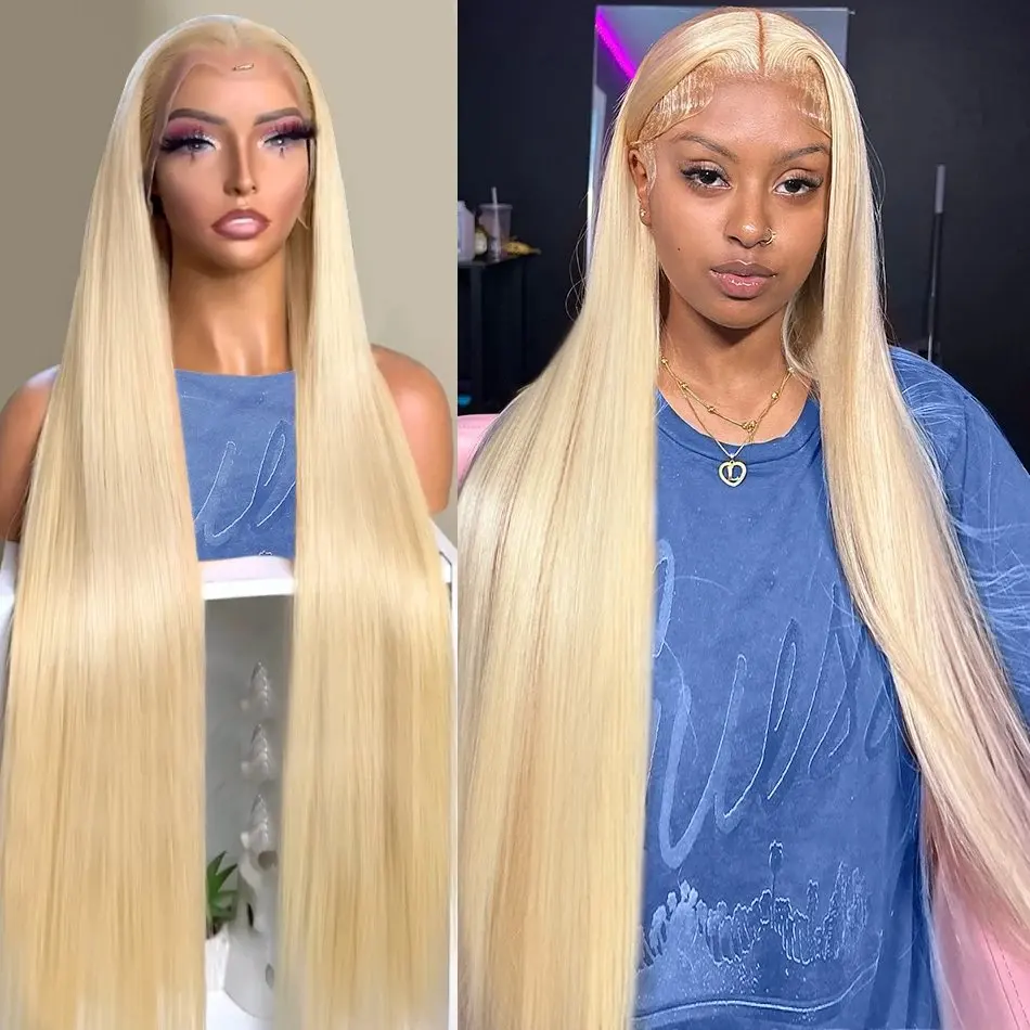 Blonde 13x4 HD Lace Frontal Wig 13x6 Glueless Blonde 613 Human Hair Wig Straight  Bleached Brazilian 150 Density 30 inch