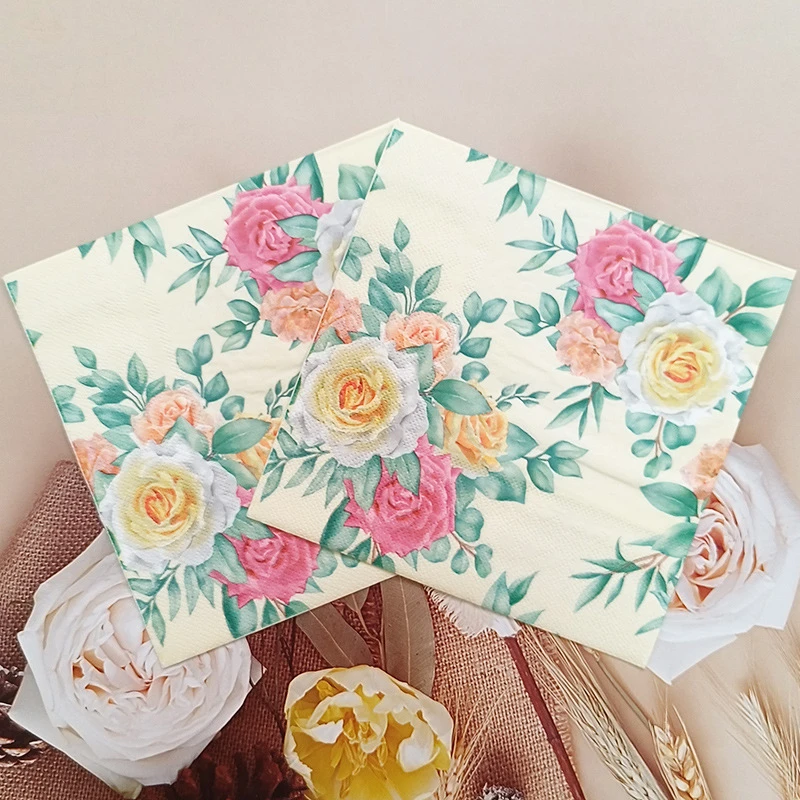 20Pcs Color Flower Printed Paper Napkins, 2-Ply Disposable Napkins for Baby Shower Birthday Party - Table Decor Tissue Supplies