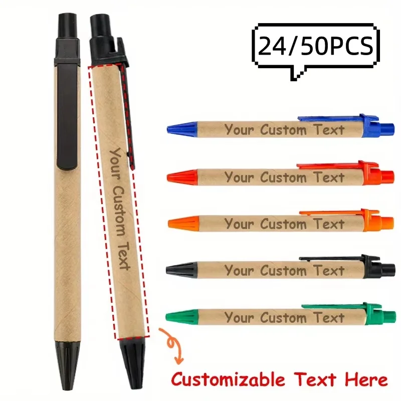 24/50PCS Customizable Ballpoint Pens Extendable Kraft Paper Pen Body Perfect for Teachers Offices Advertising Promotional Pen