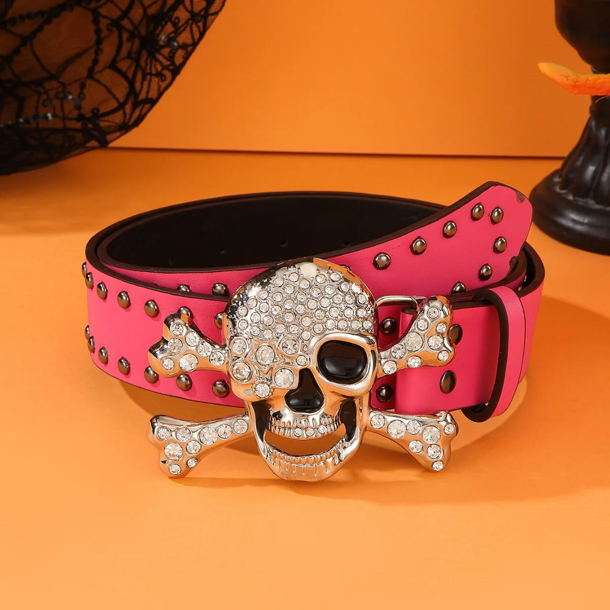 Y2K Belts Rhinestone Dark Skull Head Women Belt Western Denim Shiny Rivet Design Artificial Diamond Belt Hip Hop Punk Y2k Belt