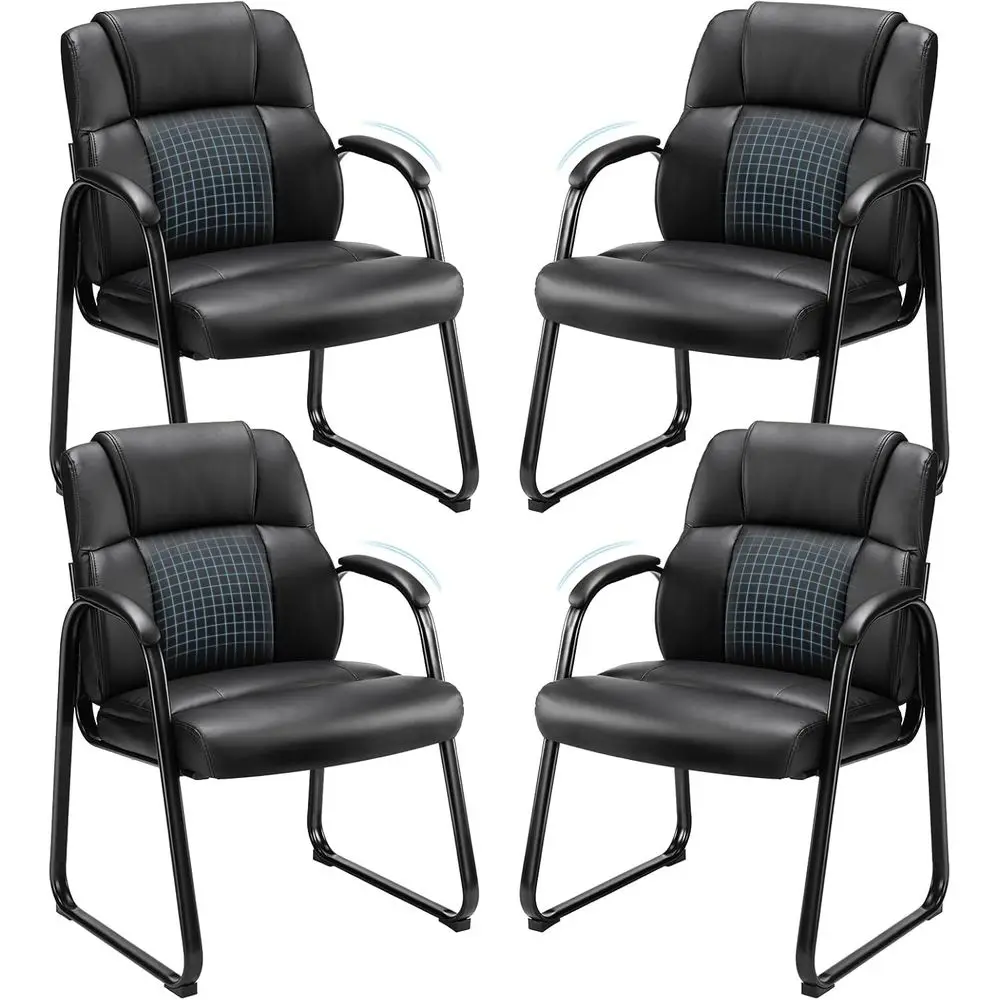 

Комплект из 4 стационарных кожаных офисных кресел для зоны ожидания без колес, с мягкими подлокотниками и цельным основанием, для конференц-залов